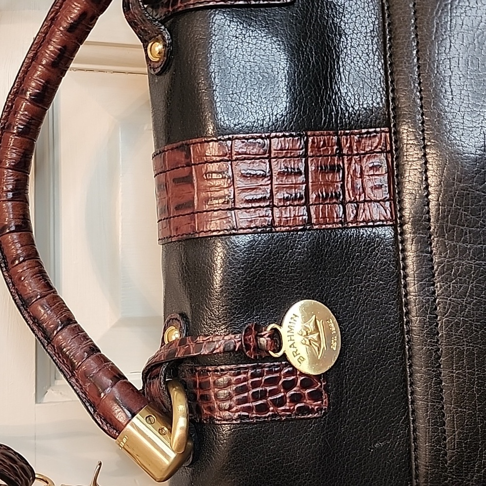 BRAHMIN VINTAGE Classic Black Leather Top-Handle Satchel Bag /Purse. - Picture 3 of 16